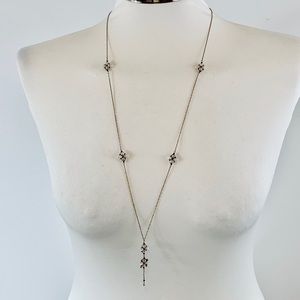 Vintage Clear Crystal & Gold Lariat Necklace